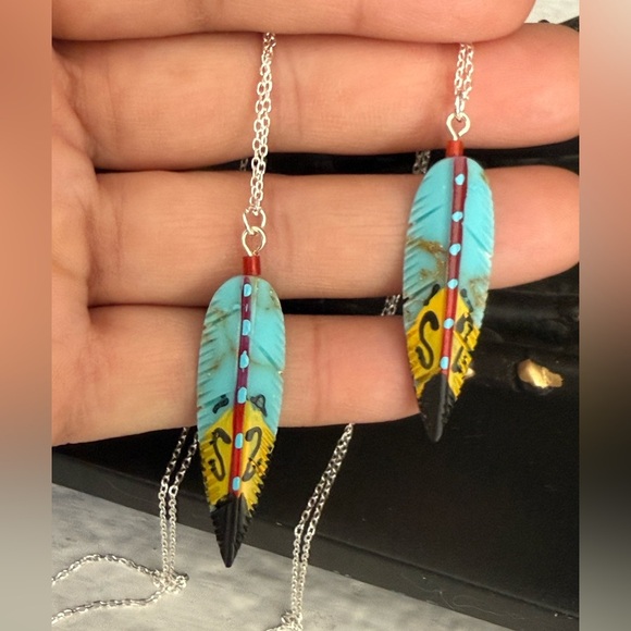 Native Navajo Jewelry - Handcrafted Feather Pendant Necklace